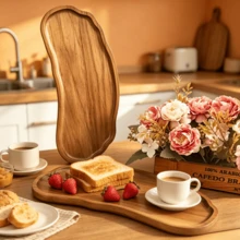 The Food Tray Made Of Moist Logs Is Suitable For Holding Sushi, Snacks, Fruits, Refreshments And Other Delicacies. Its Appearance Is Simple And Attractive, Creating A Natural Healing Dining Atmosphere, And Making Every Dish More Exquisite. - Maroon - View 2