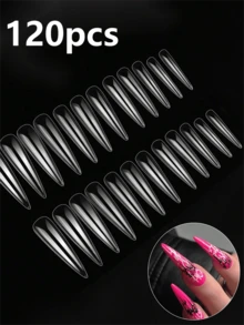 120pcs/Pack Extra Long Pointed Nail Tips, Transparent Full Coverage Fake Nails, Acrylic Artificial Nails, Long-Lasting Wear, Easy Application - 無色 - 查看 8