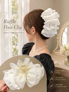 topshiny Elegant Starry Sky Rhinestone Chiffon Hair Clip, Multi-Layer Ruffled Glitter Hair Clip For Women - Brown - View 12