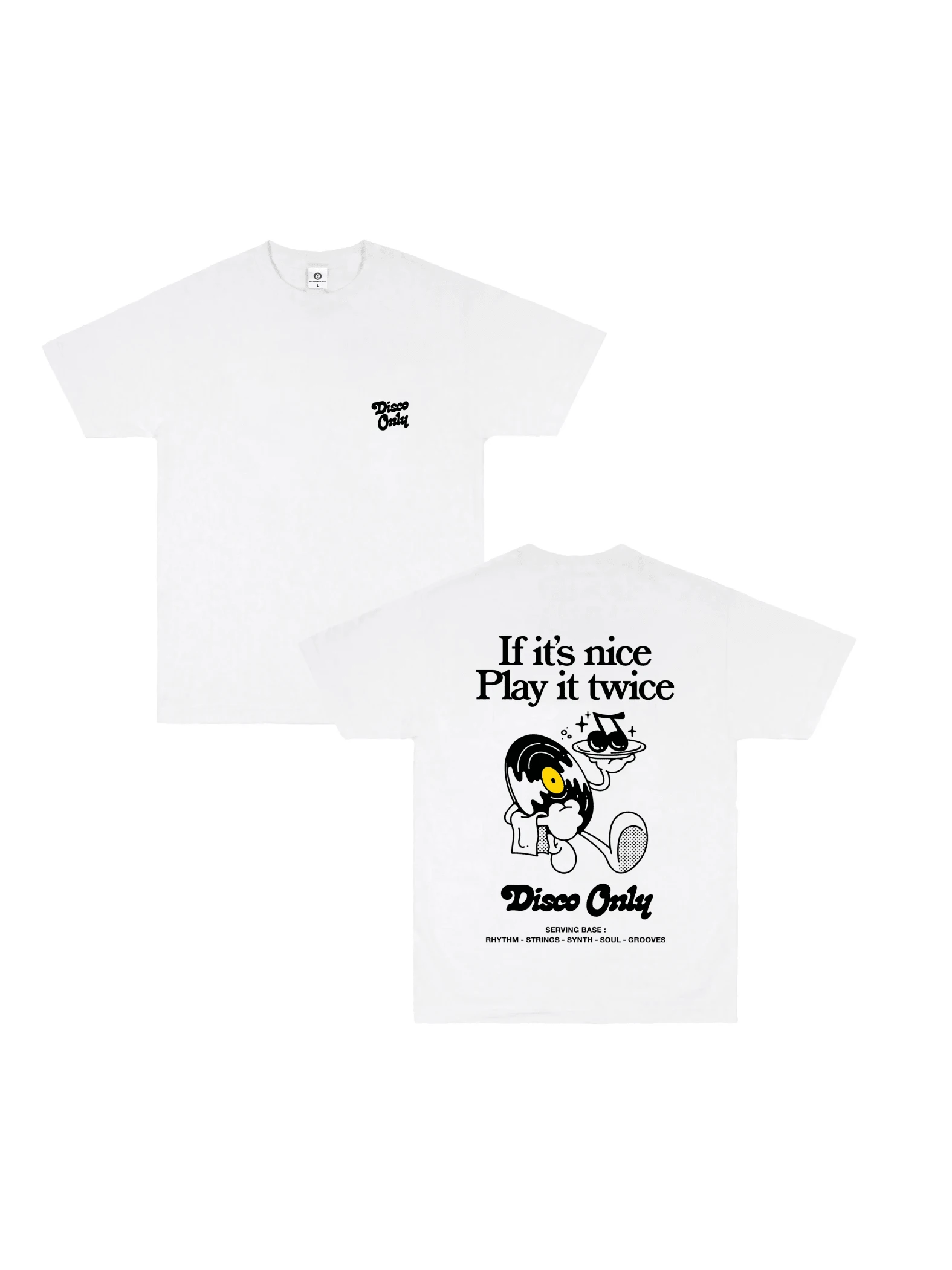 Spinning Vinyl Record With Musical Notes Represents The Love For Disco Music And The Energy Of Eternal Rhythm. Double-Sided Men's T-Shirt - 黑色 - 查看 1