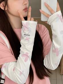 1 Pair Lightweight Breathable Soft Color Butterfly Pattern Sun Arm Sleeves, With Tag-Style Soft Cooling Arm Guards, Fashionable UV Protection Arm Covers, Suitable For Beach Travel And Daily Wear - Multicolor - View 4