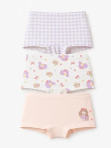 Balabala 3pcs/Pack Baby Girl Pure Cotton Breathable Boxer Briefs - Red-purple Hue - View 3