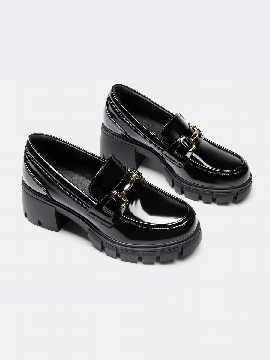 Women's Platform Loafers 2.17 Inch Chunky Heel Flats Round Toe Slip-On Loafers, Casual Vintage Elegant Pumps Shoes