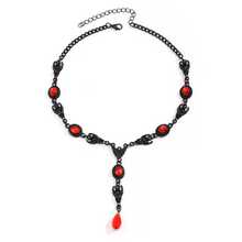 1pc Gothic Punk Deep Red Bat Water Drop Pendant Necklace Women's Halloween Jewelry New Accessory - Black and Red - View 2