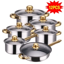 12Pc Stainless Steel Casserole Saucepan Stock Pot Set Kitchen Induction Cookware - View 10