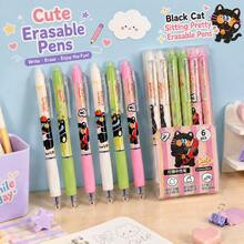 6/12pcs Black Cat Design Retractable 0.5Mm Erasable Gel Pens,Blue Ink,Comfortable Grip, Quick-Drying,Back To School Supplies Essentials - Multicolor - View 4