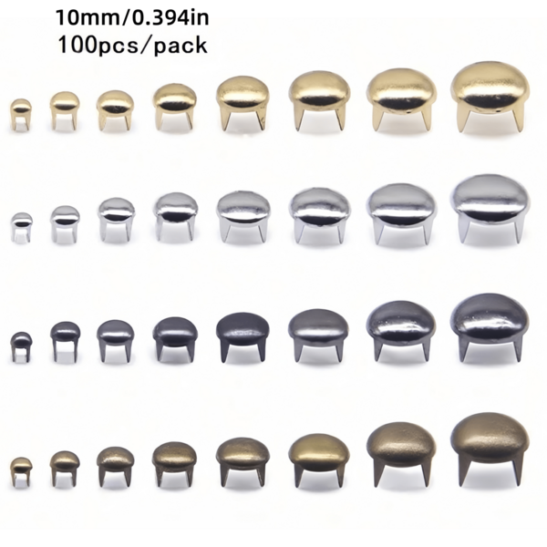 100 Pcs/Pack 10mm Metal Rivets Round Four-Claw Rivets Leather Silver Rivets Clothing Accessories Bags DIY