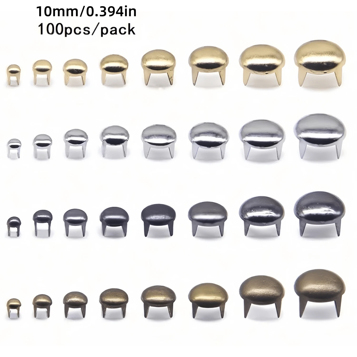100 piezas/paquete Remaches de metal de 10mm Remaches redondos de cuatro garras Remaches de plata para cuero Accesorios de ropa Bolsos DIY - multicolor - Ver 1