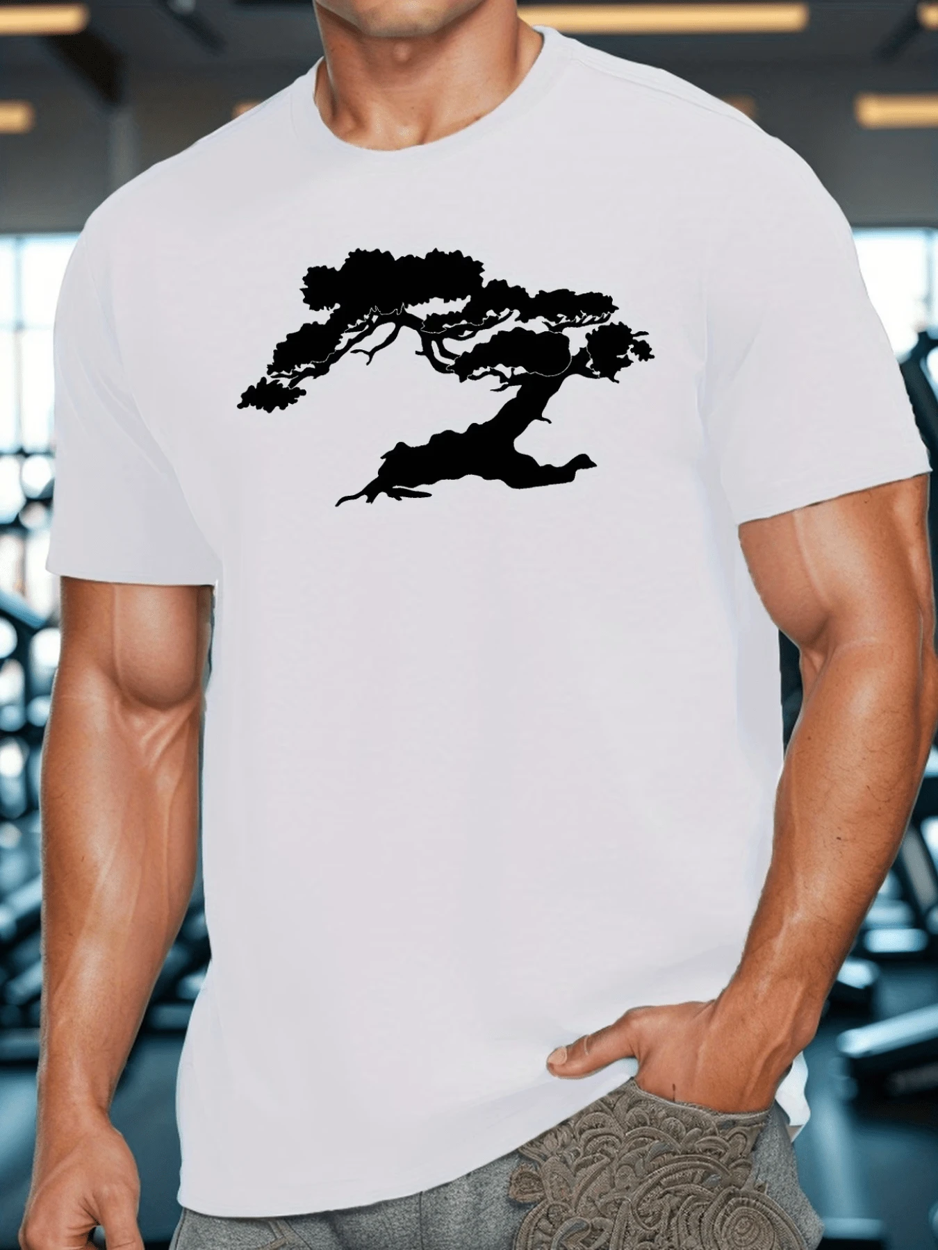 Bonsai Tree Symbol Of Balance And Inner Strength, Modern Men's T-Shirt For Gym And Everyday Wear, Comfortable And Stylish - 白色 - 查看 1
