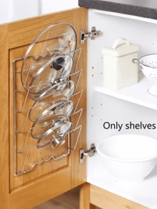 Cabinet Door Or Storage Wall Pot Lid Organizer - Pot And Lid Storage Rack - Glass And Metal Pot Lid Organizer, Kitchen Cabinet Storage Solution - Multicolor - View 2