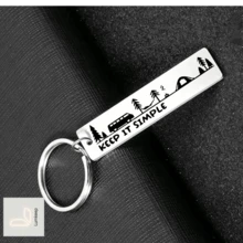 Camping Keychain "Keep It Simple" – Stainless Steel Van Camper Tent Forest Silhouette Pendant Adventure Lover Gift For Him, Her, Best Friends | Perfect For Outdoor Trips, RV Road Trips, Father's Day, Birthdays, Or Graduation Nature Aesthetic Jewelry - A - View 3