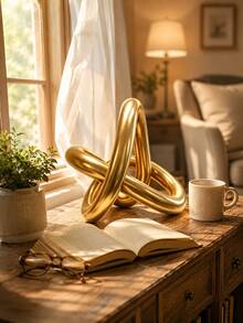 Gold Knot Statue Decor, Modern Geometric Sculpture, Abstract Round Figurine, Luxury Home Decor Accent, Coffee Table Decor, Bookshelf Decor, Shelf Styling, Living Room Decoration, Office Desk Ornament, Contemporary Art Sculpture, Housewarming Gift - 1PC - View 6