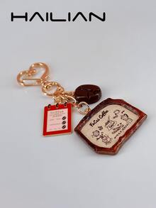 HAILIAN 1pc Coffee-Themed Bag Charm Keychain Featuring Coffee Bean & Coffee Menu Charms, Cute Heart Clasp, Ideal Gift For Back To School Season - Coffee Brown - View 5