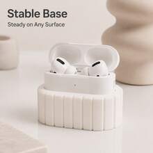 Support d'écouteurs sans fil, base de rangement d'écouteurs Bluetooth à rayures de colonne romaine, support fixe antidérapant minimaliste moderne, accessoire numérique blanc très attrayant pour bureau de bureau et coiffeuse - Voir 2