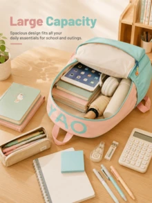 Women's Multi-Pocket Nylon Backpack, Designed For College Students; Can Hold Laptop And Books; Portable Design; Features Dedicated Laptop Compartment. - Multicolor - View 3