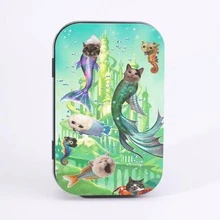 1個錫製小金屬盒，附蓋金屬盒，印有貓咪抓魚圖案，便攜收納盒，居家裝飾，節日禮物 - 查看 7