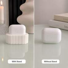 Support d'écouteurs sans fil, base de rangement d'écouteurs Bluetooth à rayures de colonne romaine, support fixe antidérapant minimaliste moderne, accessoire numérique blanc très attrayant pour bureau de bureau et coiffeuse - Voir 4
