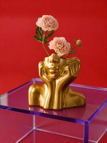 1件紅色嘴唇臉部裝飾花瓶，藝術肖像花瓶，現代雕塑花瓶，適合客廳、臥室、桌面、書架家居裝飾 - Beige & Red Lips - 查看 4