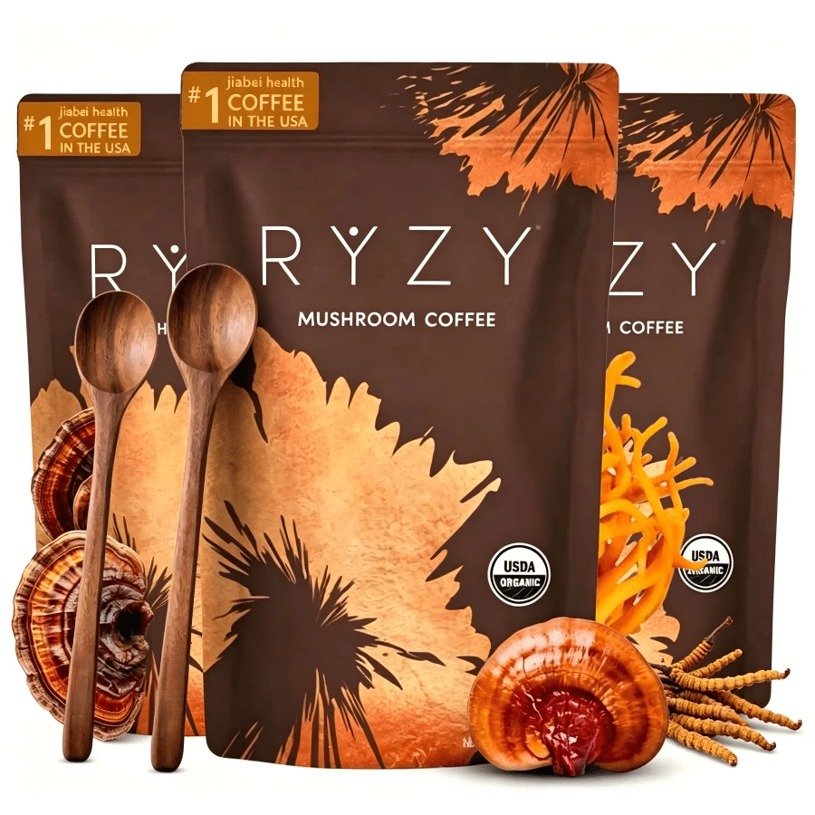 Mushroom Coffee USDA Organic With 6 Adaptogenic Mushrooms And MCT Oil, USA Grown Instant Coffee For Better Energy, Focus, Digestion, Immunity With Turkey Tail, Shiitake, Lion's Mane, 30 Servings - 3 件裝 - 查看 1