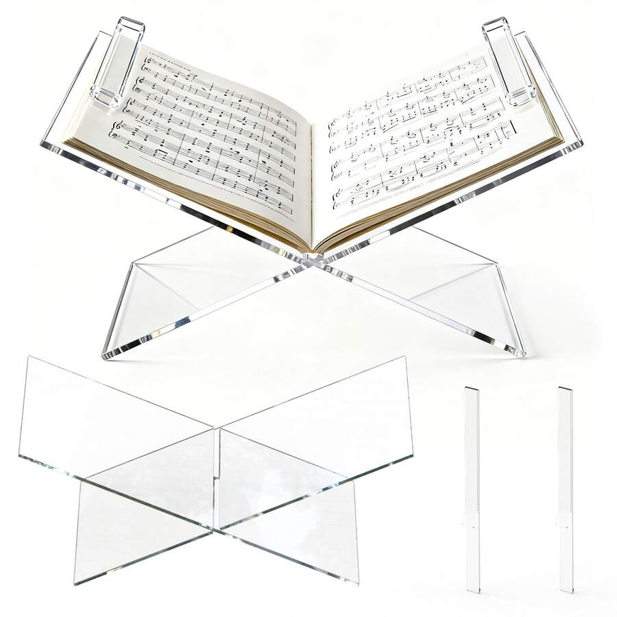 1pc Transparent Acrylic Bookshelf - Acrylic Bookshelf With 2 Book Clips, Open Bookshelf For Display And Reading, Suitable For Art, Bible, Cookbook, Easel, Magazine, Textbook - Sets - View 1