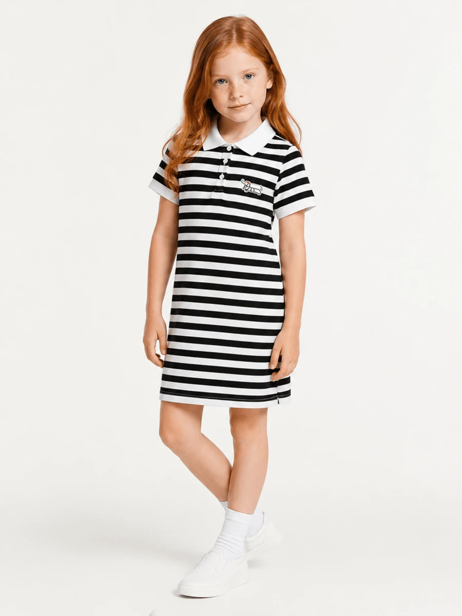 Balabala Vestido polo de bloques de color para niñas, conjunto de verano de moda - tonos blancos y negros - Ver 1