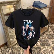 Camiseta Playera negra con estampado de grupo pop femenino, letras brillantes azules, estilo Y2K, moda urbana, playera gráfica casual, manga corta, cuello redondo, outfit casual para mujer - Negro - Ver 7