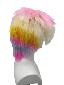 Silver Glitter Pink White Gradient Explosion Short Wig Cap, Exaggerated High Crown Voluminous Design, Retro Ball Music Festival Carnival Funny Selfie Eye-Catching Costume Accessory - View 4