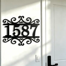 3 Sizes Available! Customized Outdoor Metal Door Number, Scroll Style Fashion Address Plate, Customized Vintage Door Number - Black - View 5