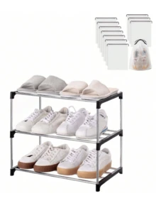 3-Tier Or 4-Tier Stackable Shoe Rack, Suitable For Entryway, Hallway, Closet, Space-Saving | Fits Sneakers, High Heels, Slippers, Flats, Ankle Boots | Multi-Functional Bag Display And Storage Shoe Rack - Multicolor - View 6