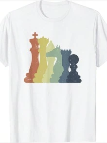 Chess Pieces In Colors That Symbolize Strategy, Wisdom And Balance. Modern, Comfortable, Casual Men's T-Shirt. - White - View 1