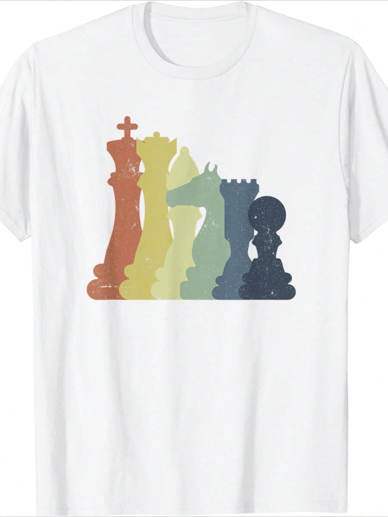 Chess Pieces In Colors That Symbolize Strategy, Wisdom And Balance. Modern, Comfortable, Casual Men's T-Shirt. - White - View 1
