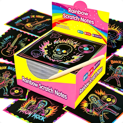100 Sheets Rainbow Scratch Art Kit, Creative DIY Activity For Children And Adults | Creative Painting Cardboard Brings Endless Fun | Perfect Party Supplies, Gifts And Decorations, Birthday Surprise Gift For Boys And Girls, Handmade Gift For Lovers