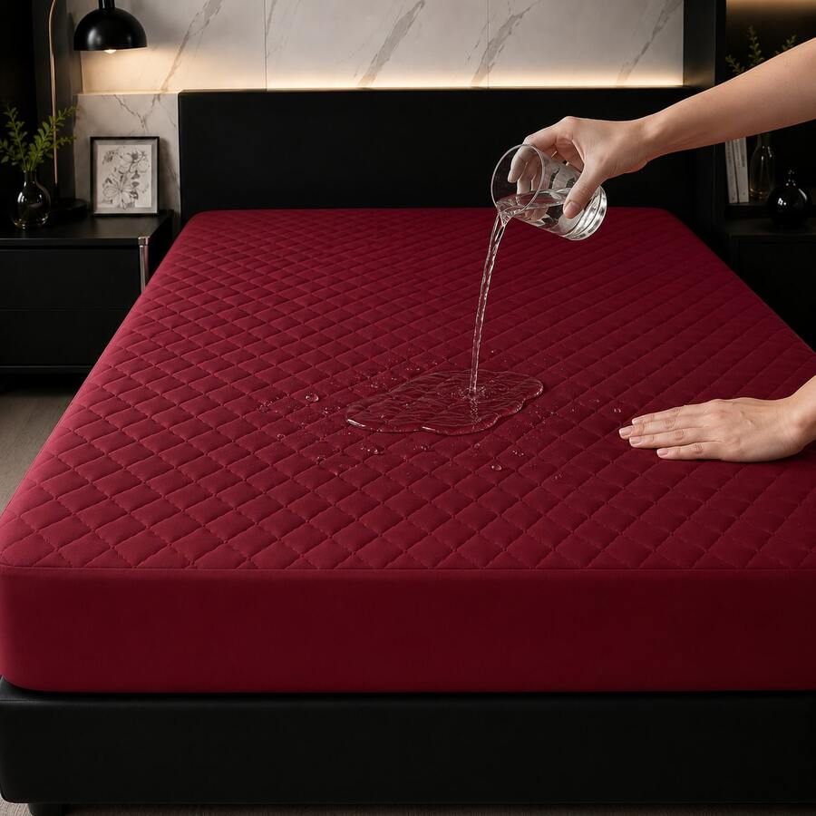 100% Waterproof Mattress Protector With All-Around Elastic - All Sizes - 紅色 - 查看 1