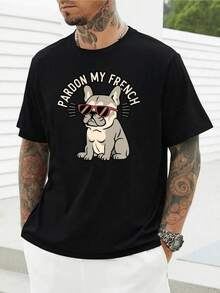 French Bulldog Wearing Dark Sunglasses, Looking Very Relaxed And Funny, Embodies Bold Humor On This Cool Men's T-Shirt - 黑色 - 查看 1