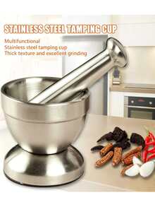 1 Set Stainless Steel Mortar And Pestle With Non-Slip Base, Spice Grinder, Kitchen Utensil, Multi-Function Crusher, Suitable For Garlic, Chili And Pepper - Silver - View 1