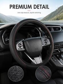 1 PU Leather 3D Comfortable Non-Slip Textured Car Steering Wheel Cover, Unlined, Stylish Car Interior Accessory, Suitable For Sedans, SUVs, And Trucks; Ideal For Daily Driving, Summer Heat Protection, And All-Season Interior Decoration - A - View 7