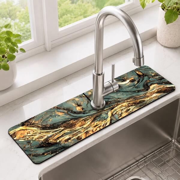 1pc Marble Pattern Rubber Faucet Splash Guard Mat, Farmhouse Style Kitchen Home Decor Bathroom Faucet Splash Guard, Mud Guard, Moisture-Proof Non-Slip Faucet Mat, Kitchen Countertop Accessory. Protect Your Kitchen Countertop.