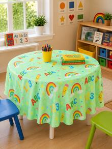 1pc-Back-To-School Cartoon Educational Tablecloth, Round And Rectangular Universal Washable Tablecloth, Green Background With Letter, Number, Rainbow Pencil Print, Suitable For Student Classroom Study Desks And Back-To-School Party Desktop Decoration - Multicolor - View 8