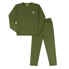 Men's Basic Embroidered Long Pajamas, Assorted Patterns, Sizes S To XL - Verde militar - Ver 2