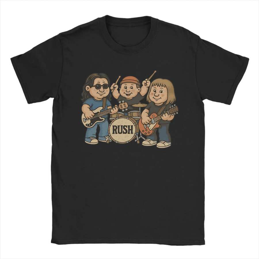 Rush Rock Band T-Shirt, Men's Summer Graphic Tee, Hipster Style, 100% Cotton, Crew Neck, Short Sleeves, Vintage T-Shirt - 黑色 - 查看 1