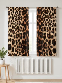 2pcs Leopard Print Decorative Curtains, No-Drill Rod Pocket Design, Easy Installation And Removable, Polyester Material, Vintage Animal Fur Pattern Bedroom Living Room Curtains, Perfect For Living Room, Bedroom, Cafe, Kitchen, Home Decor. - Multicolor - View 16