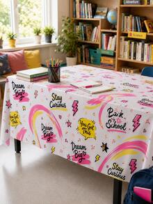 1pc-Back To School Table Cover Inspirational Rainbow Star Motivational Words Tablecloth, Welcome Back Student First Day Of School Decor Rectangular Round Table Cloth Classroom Teacher Desk Back To School Party Decoration - Multicolor - View 12