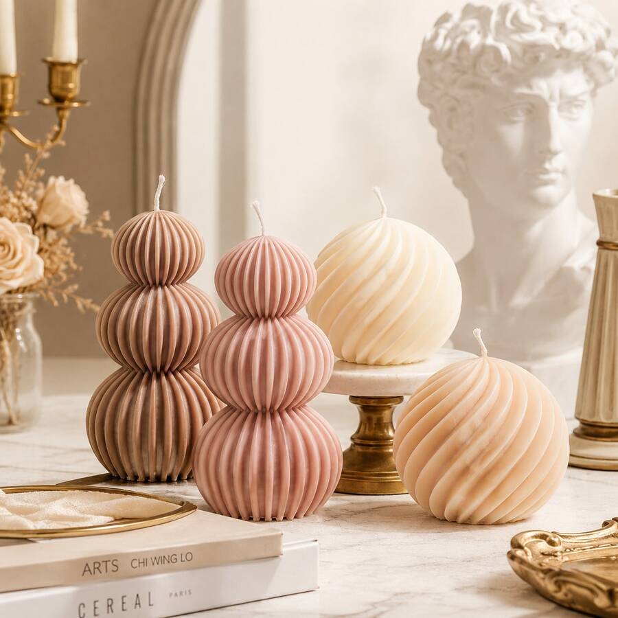 Zhonghui Mold 3D Swirl Ball Candle Silicone Mold, Ribbed Bubble Spiral Candle Mold For DIY Scented Candles, Resin, Soap, Plaster, Wedding And Home Decor Crafts
