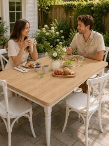 1pc Natural Light Oak Wood Print Fitted Elastic Round Tablecloth - Stretchable Circular Cover For Backyard, Courtyard, Breakfast, Dinner, Garden, Patio, Home Decor, Room Decor, Casual Outdoor Dining, Spring Celebration & Family Brunch - Multicolor - View 3