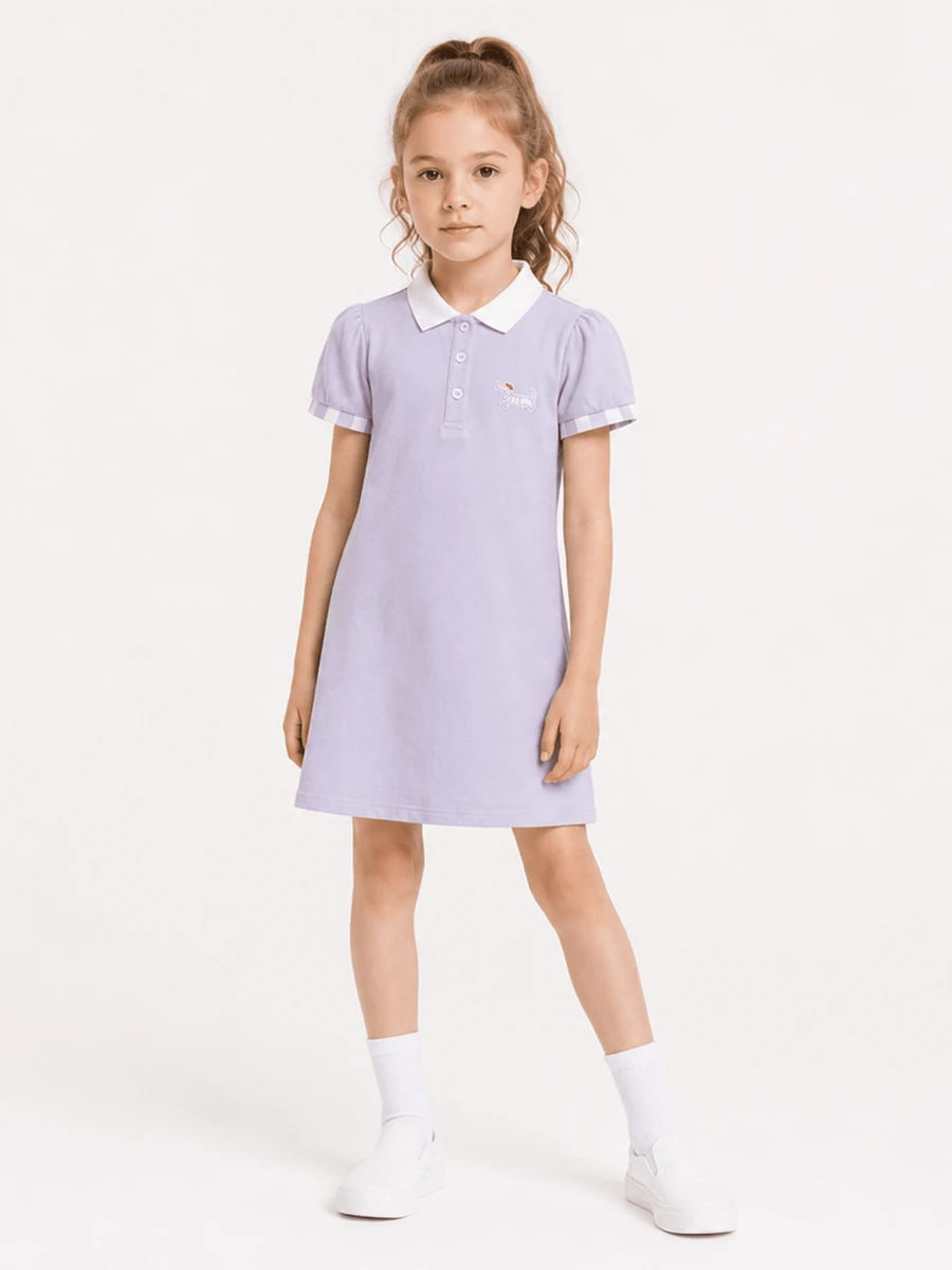 Balabala Girls' Polo Colorblock Dress, Fashionable Summer Outfit - Pink Purple - View 1