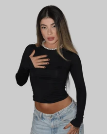 KIT 2 BASIC BLOUSE SECOND SKIN LONG SLEEVE COLD ROUND NECK CACHARREL ELEGANT CASUAL AITONA - BLACK/YELLOW - View 4