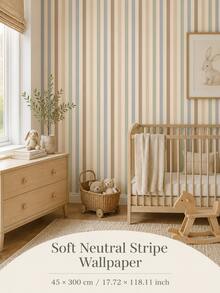 Soft Macaron Color Striped Self-Adhesive Wallpaper, Removable, 4 Colors Available, 17.72*118.11 Inches, Bedroom Living Room Decor - Multicolor - View 9