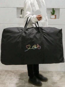可折疊旅行袋，中性款，愛心飛機圖案，便攜手提包，大容量行李袋，多功能旅行配件，行李搬運袋，牛津布材質，裝箱行李袋，搬家收納袋，適用於宿舍、租屋公寓、學校宿舍，防潮防塵，可存放衣物與寢具，適用於商務出差、度假與搬家 - 黑色 - 查看 15