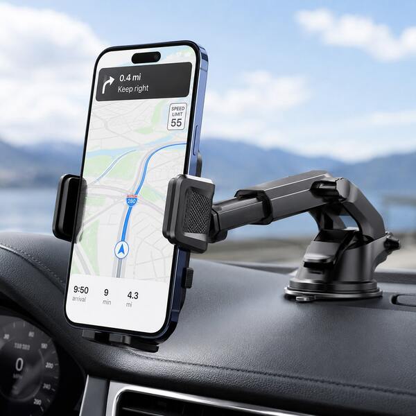 1pc Universal Car Phone Holder Mount With Strong Suction Cup, Adjustable Telescopic Arm & 360° Rotation, Dashboard Windshield Phone Holder For Hands-Free Navigation, Fits Most Smartphones, Black