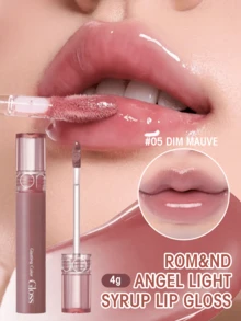 Rom&Nd Angel Glow 唇彩（Dim Mauve 色号），蕴含丰唇精华和鲜艳色素，打造如玻璃般光泽的丰唇效果，质地清爽不黏腻，持久保湿，提升唇部丰盈度，提亮唇色。 - 05 柔和紫紅 - 查看 1